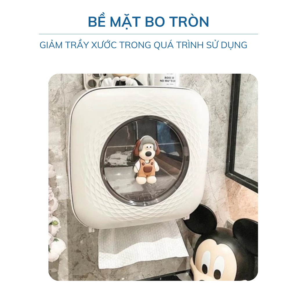 Hộp Đựng Giấy Cuộn Treo Tường Hình Thú – Có Ngăn Chứa Đồ, Nắp Bấm Chống Nước