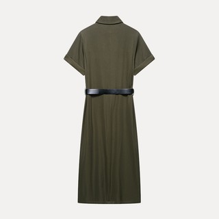 Đầm Zara made in Morocco midi xanh quân đội kèm belt da khỏe khoắn