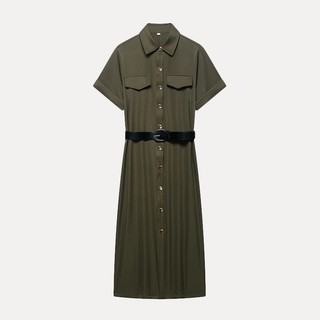 Đầm Zara made in Morocco midi xanh quân đội kèm belt da khỏe khoắn