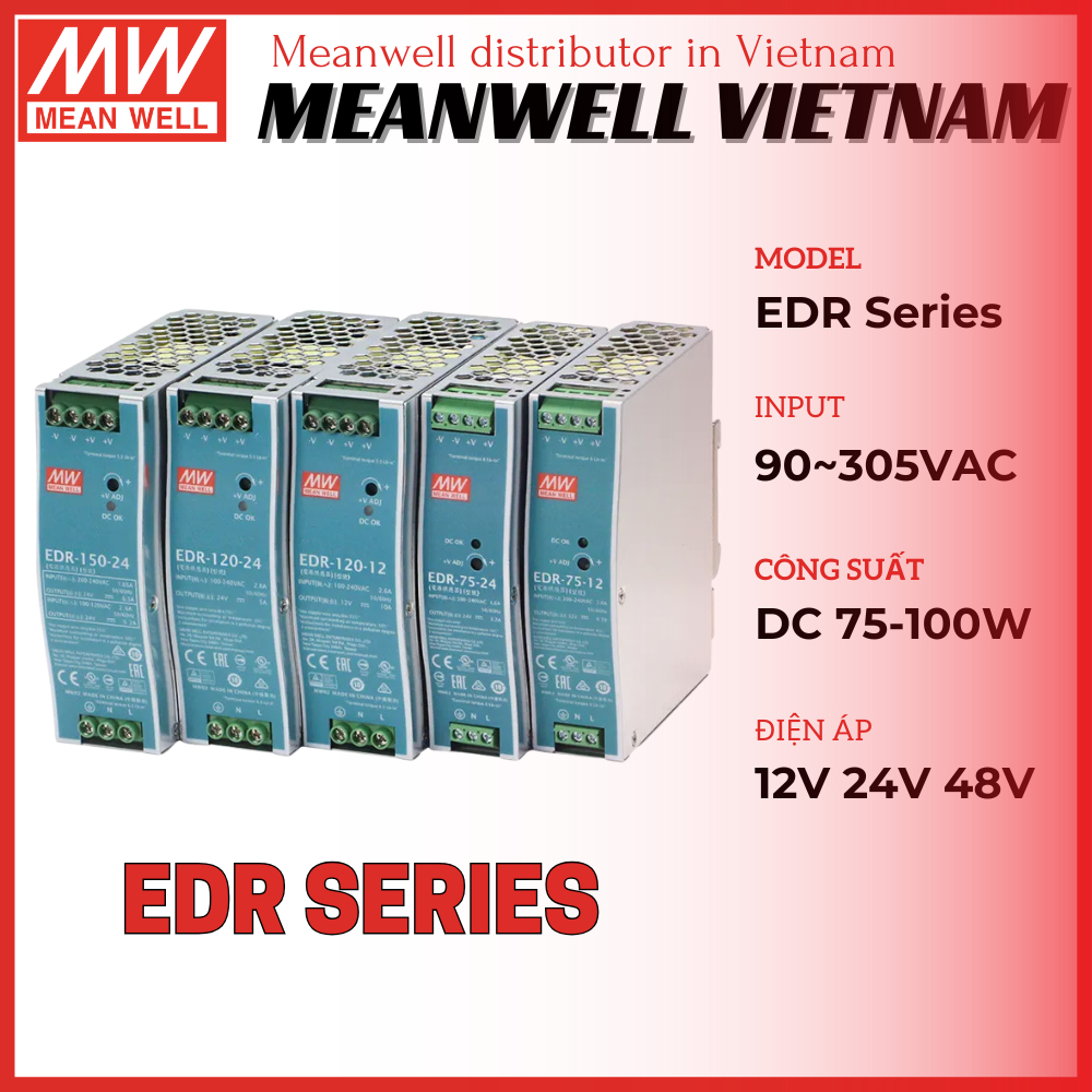 Nguồn Meanwell EDR, Nguồn DC 12,24,48V, Nguồn DIN Rail Meanwell, Nguồn ...