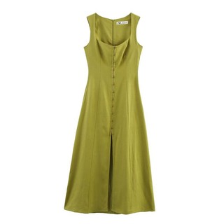 Đầm Zara made in Morocco lanh maxi xanh và đen không tay