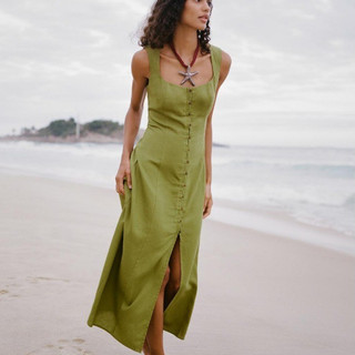 Đầm Zara made in Morocco lanh maxi xanh và đen không tay