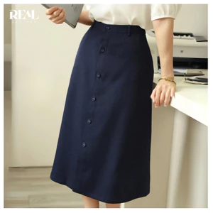 Chân váy chữ A trơn Annie xanh đen REAL CLOTHES, vải kaki lụa