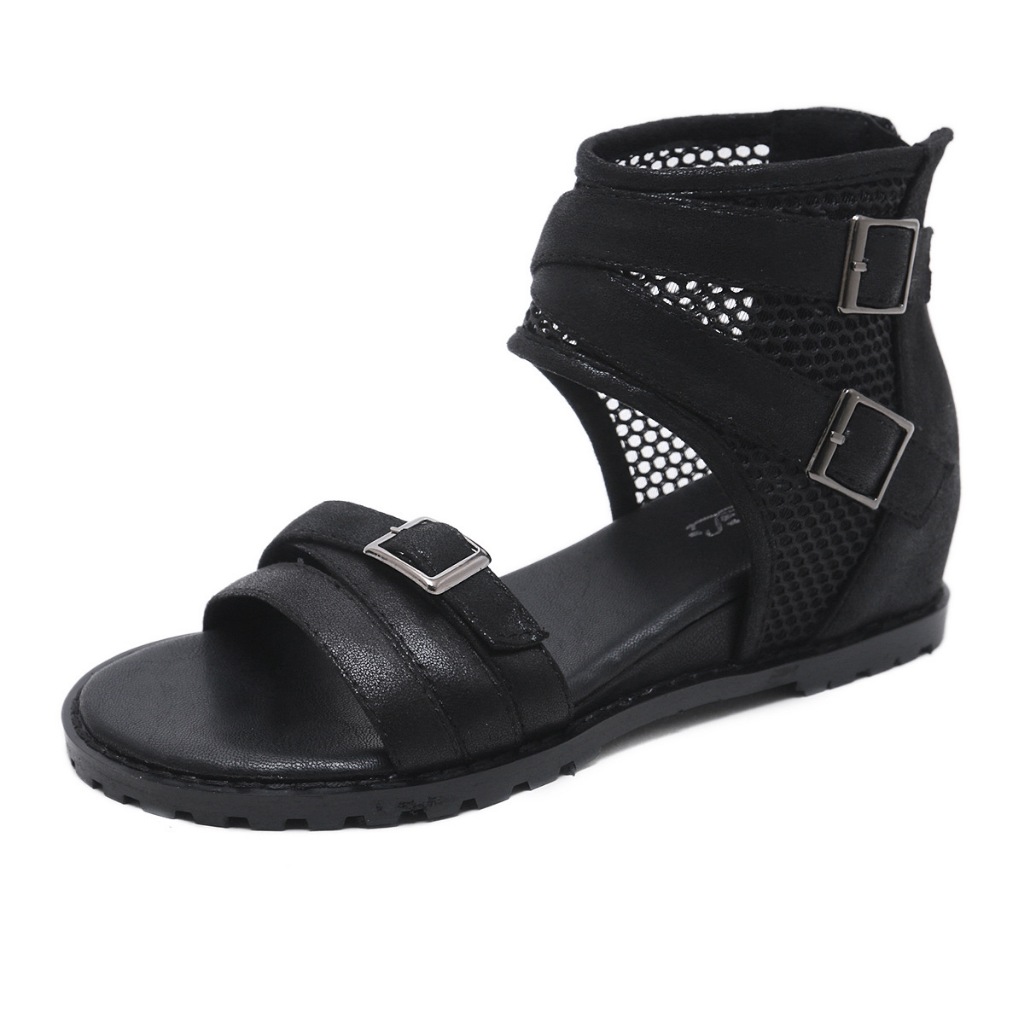 [Chính hãng] Giày sandal chiến binh KAILI quai ngang lưới đế độn 3.5cm basic sang trọng, giày boot nữ LAL76