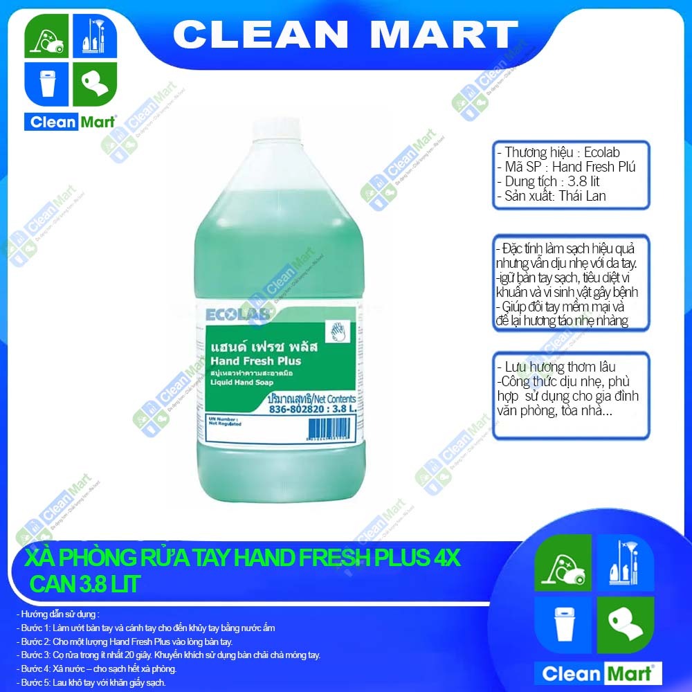 [ECOLAB] Xà Phòng Rửa Tay Ecolab HAND FRESH PLUS 4X Can 3.8Lit - CLEAN ...