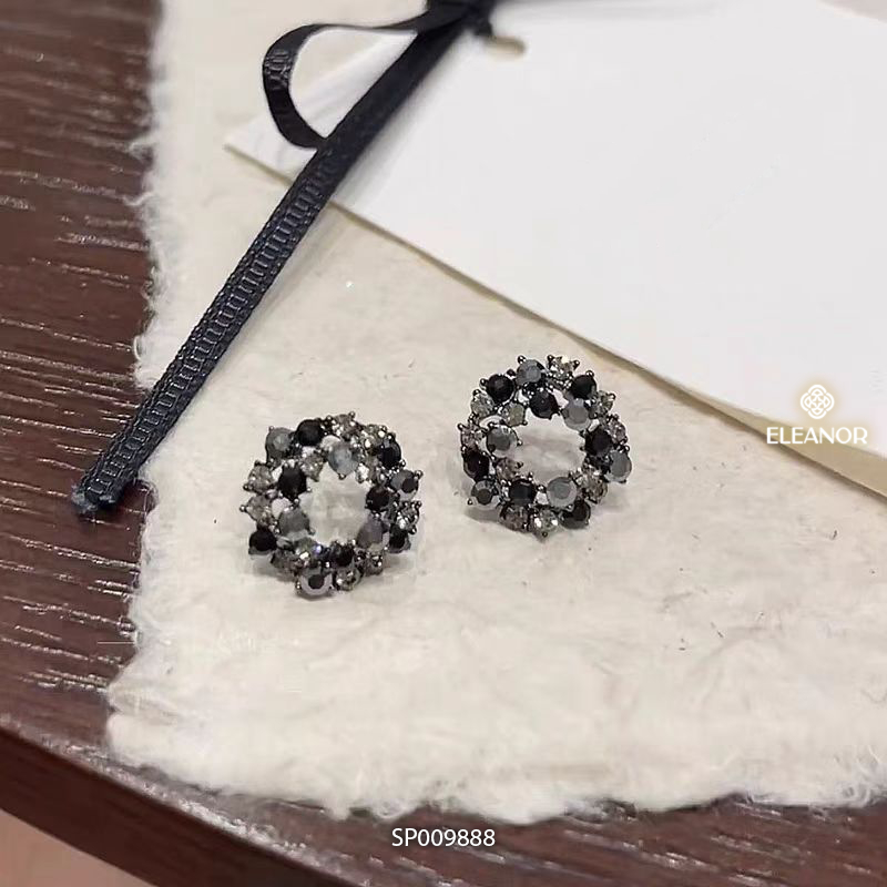 Bông tai nữ chuôi bạc 925 Eleanor Accessories đính đá màu đen phụ kiện trang sức khuyên tai 9888