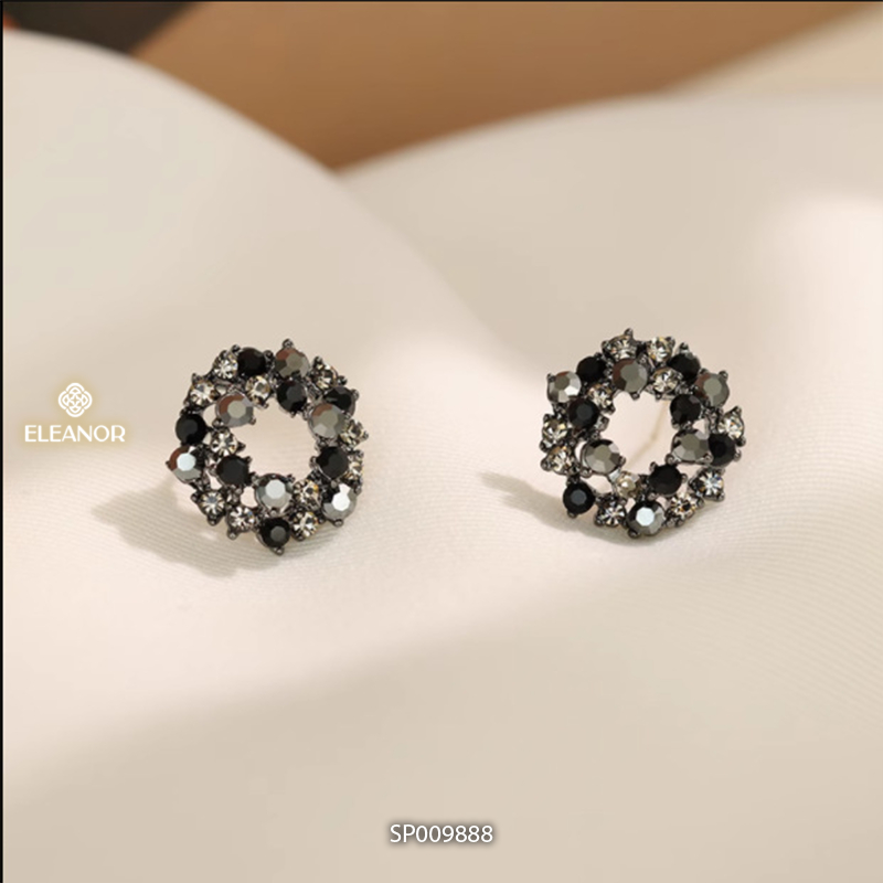 Bông tai nữ chuôi bạc 925 Eleanor Accessories đính đá màu đen phụ kiện trang sức khuyên tai 9888