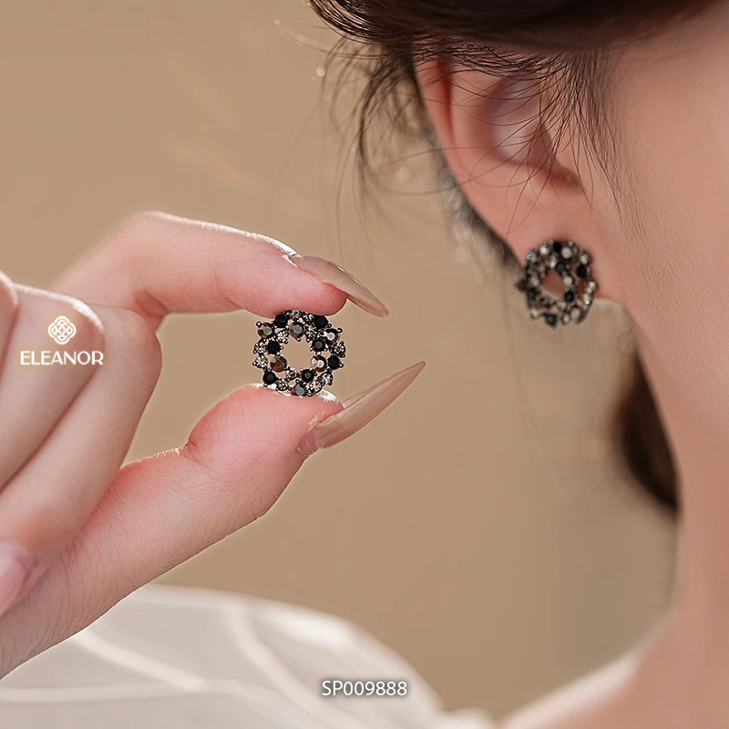 Bông tai nữ chuôi bạc 925 Eleanor Accessories đính đá màu đen phụ kiện trang sức khuyên tai 9888