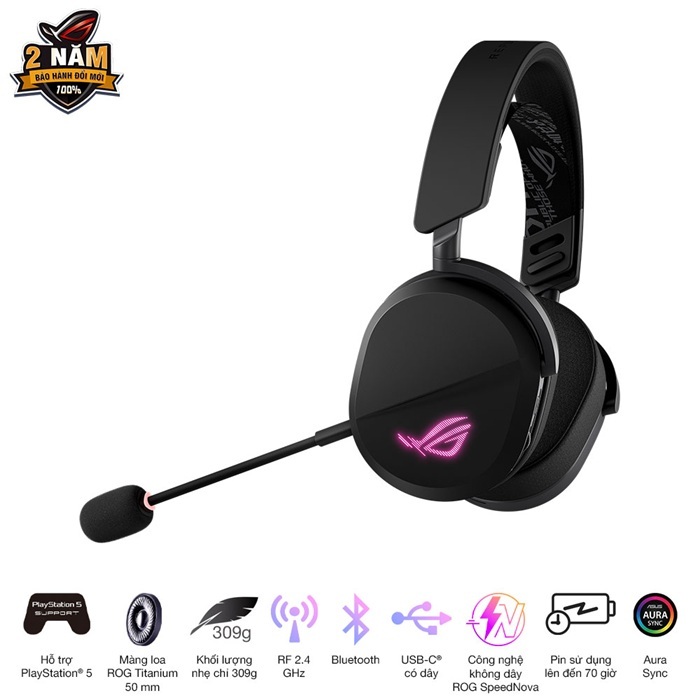 Tai nghe gaming không dây Asus ROG Pelta - Kết nối ba chế độ với Công nghệ SpeedNova - Led RGB
