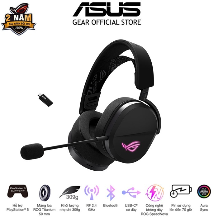 Tai nghe gaming không dây Asus ROG Pelta - Kết nối ba chế độ với Công nghệ SpeedNova - Led RGB