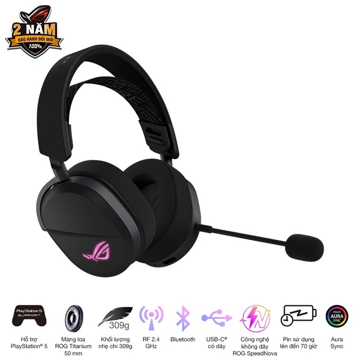 Tai nghe gaming không dây Asus ROG Pelta - Kết nối ba chế độ với Công nghệ SpeedNova - Led RGB