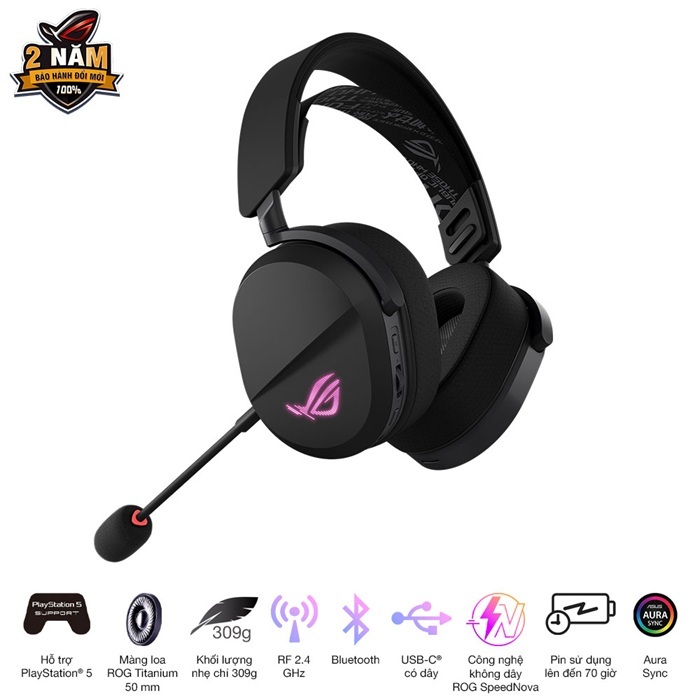 Tai nghe gaming không dây Asus ROG Pelta - Kết nối ba chế độ với Công nghệ SpeedNova - Led RGB