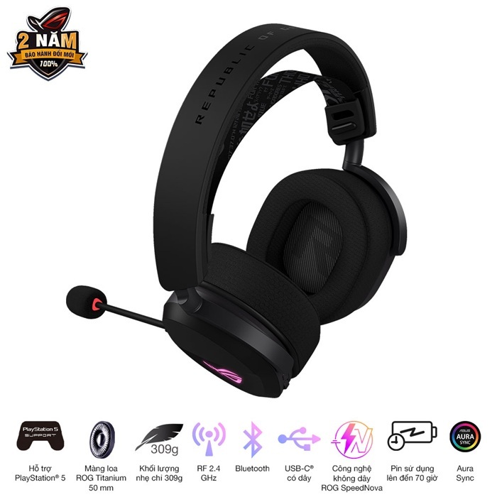 Tai nghe gaming không dây Asus ROG Pelta - Kết nối ba chế độ với Công nghệ SpeedNova - Led RGB