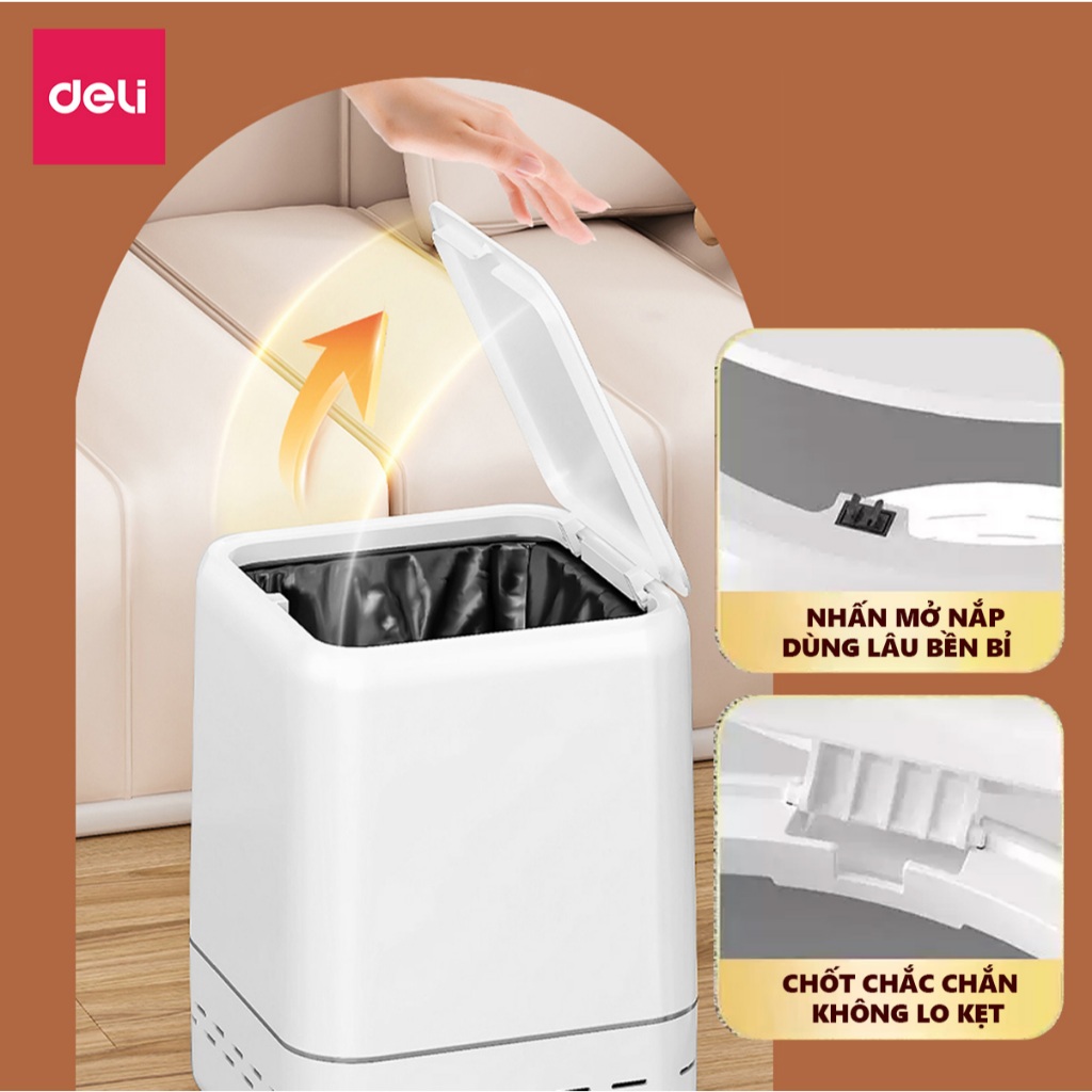 Thùng rác tự động căng túi rác 15L DELIxVUSIGN thiết kế dáng hộp vuông tiết kiệm không gian, tối ưu nhà cửa