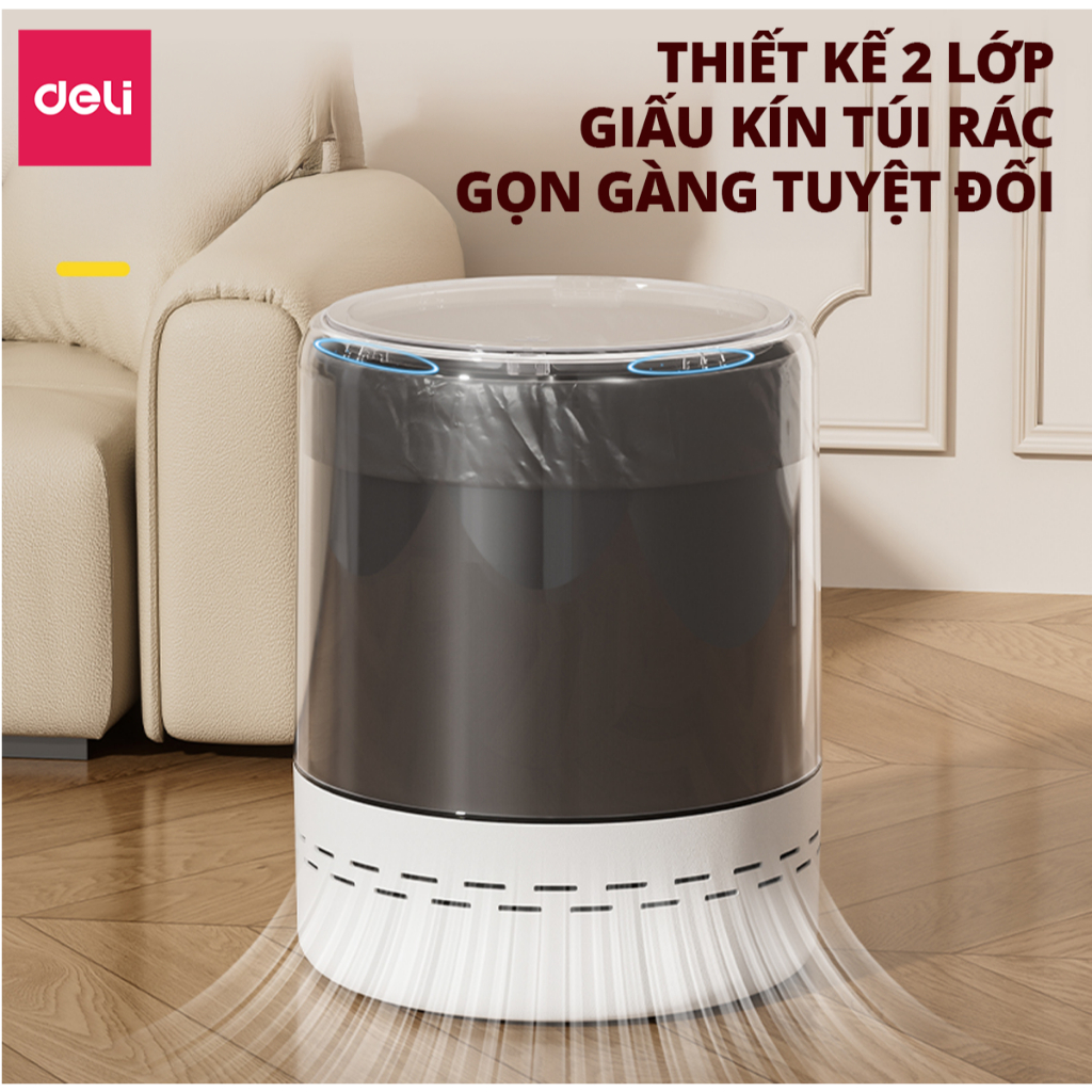 Thùng rác tự động căng túi rác 12L DELIxVUSIGN thiết kế dáng trụ tròn tiết kiệm không gian, tối ưu nhà cửa