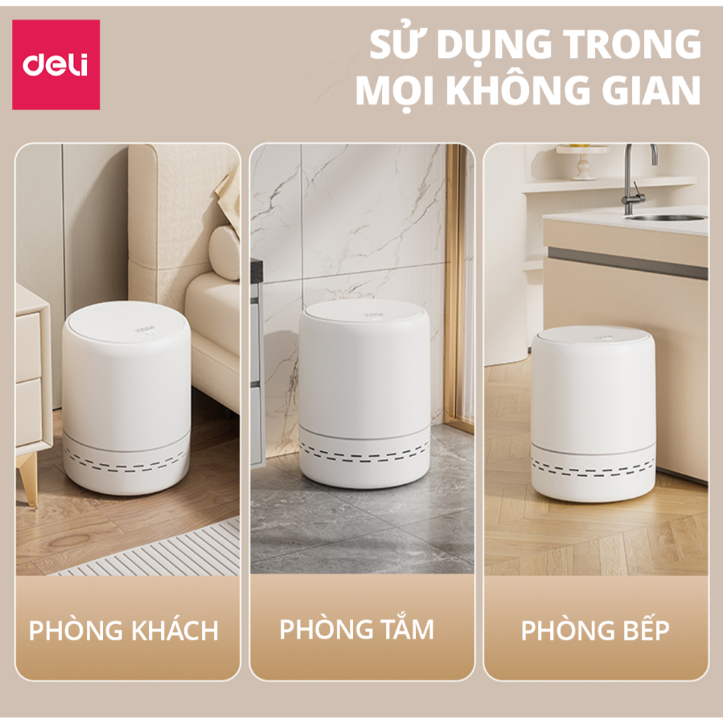 Thùng rác tự động căng túi rác 12L DELIxVUSIGN thiết kế dáng trụ tròn tiết kiệm không gian, tối ưu nhà cửa