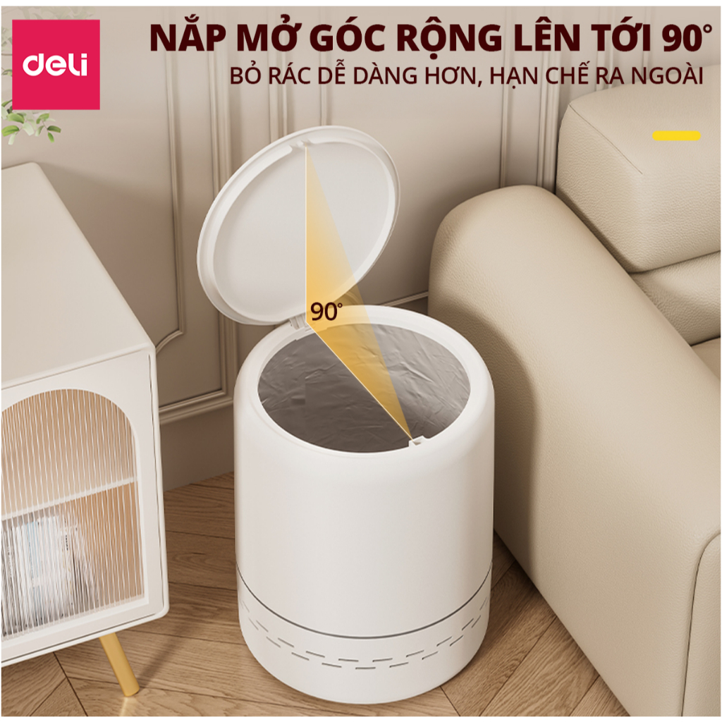 Thùng rác tự động căng túi rác 12L DELIxVUSIGN thiết kế dáng trụ tròn tiết kiệm không gian, tối ưu nhà cửa