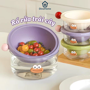 Rổ Rửa Trái Cây 2 Lớp Thoát Nước, Rổ Kèm Chậu Rửa Rau Củ, Rổ Vo Gạo Nhỏ Gọn Màu Sắc Dễ Thương