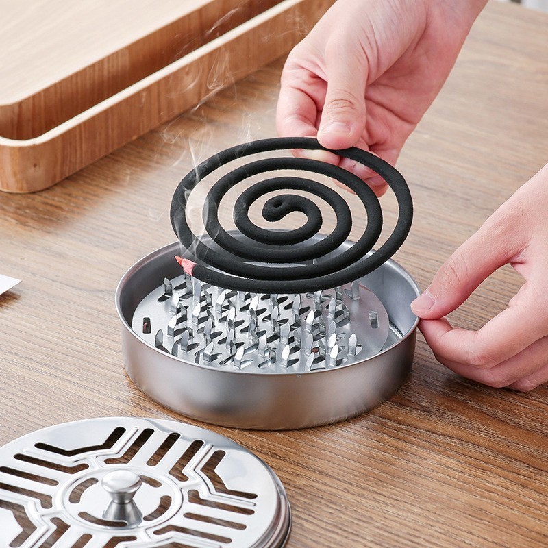 Hộp Đựng Nhang Muỗi INOX Có Nắp Đậy, Khay Đựng Hương Muỗi Bằng Thép Không Gỉ An Toàn