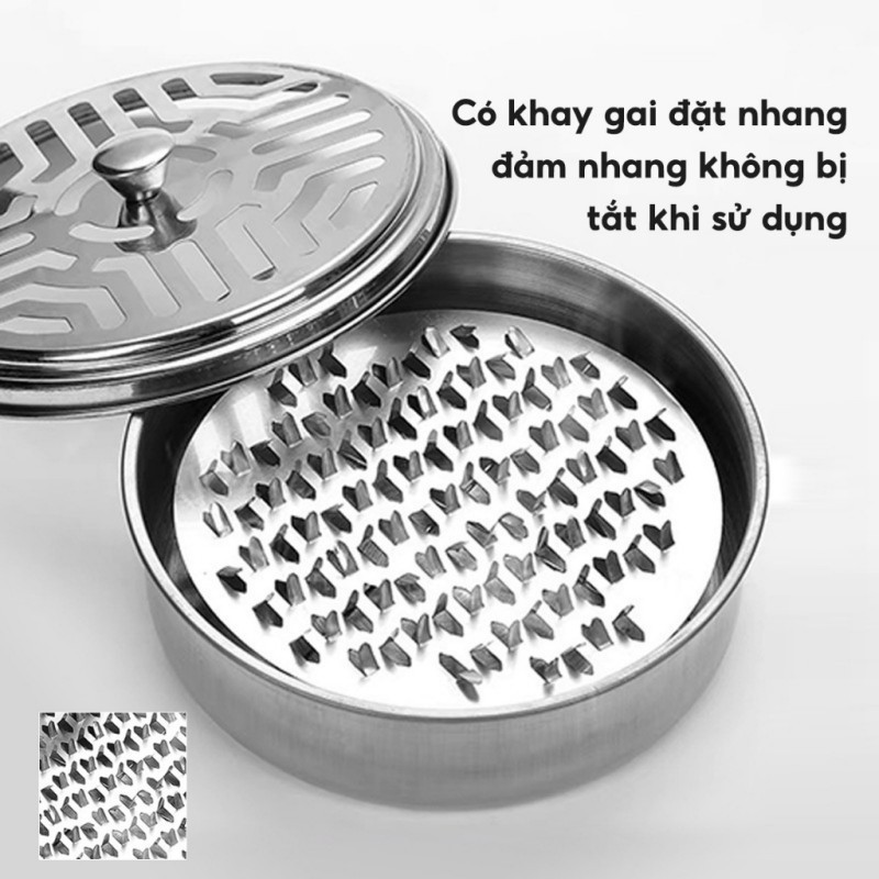 Hộp Đựng Nhang Muỗi INOX Có Nắp Đậy, Khay Đựng Hương Muỗi Bằng Thép Không Gỉ An Toàn