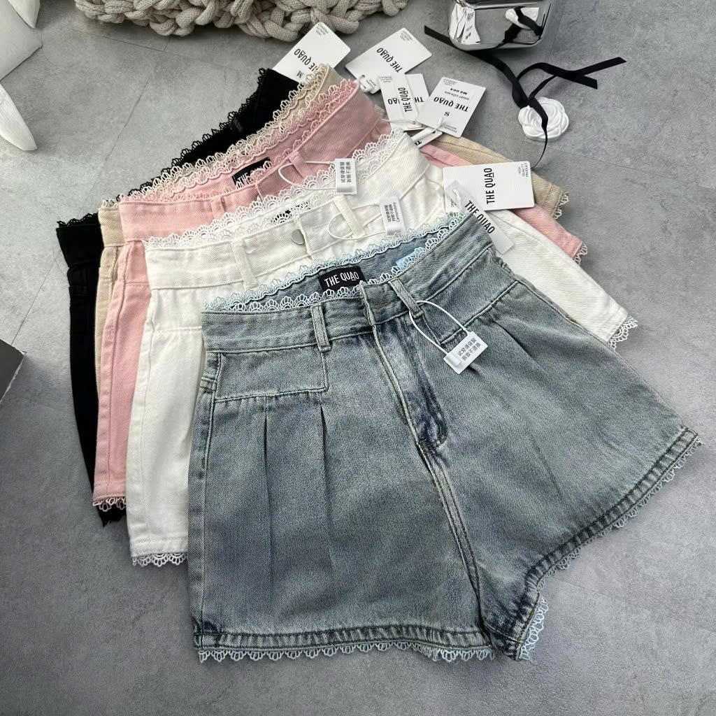 Quần Sooc Jean Mới Về Thiết Kế Phối Ren Ống Xếp Ly Hotrend