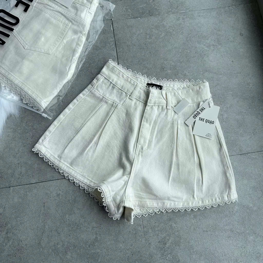 Quần Sooc Jean Mới Về Thiết Kế Phối Ren Ống Xếp Ly Hotrend