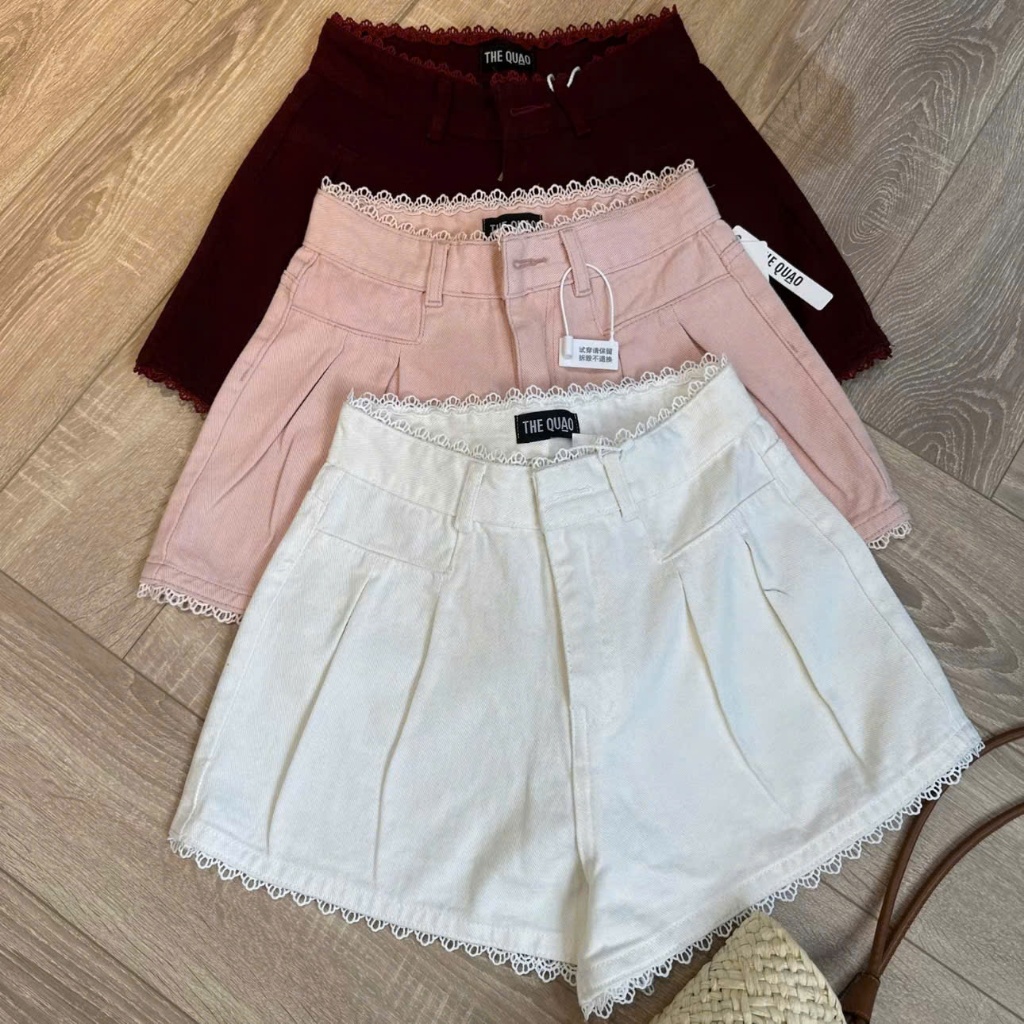 Quần Sooc Jean Mới Về Thiết Kế Phối Ren Ống Xếp Ly Hotrend