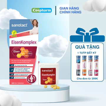 Sắt Đức Sanotact EisenKomplex Cho Người Thiếu Máu, Thiếu Sắt - Acid Folic & Vitamin B12 Hộp 100 Viên
