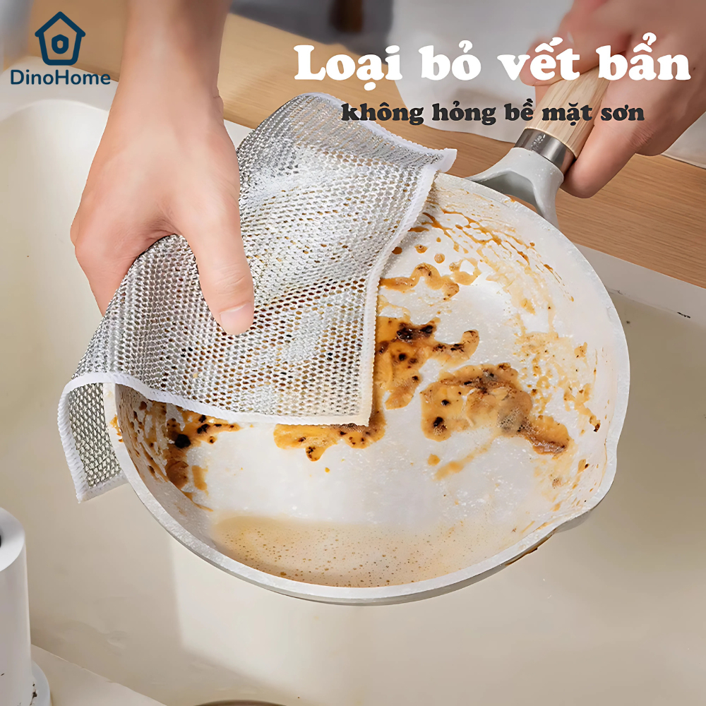 Combo khăn lưới DINOHOME dùng lau chén dĩa chất liệu sợi kim loại chống bám dầu dễ dàng rửa sạch