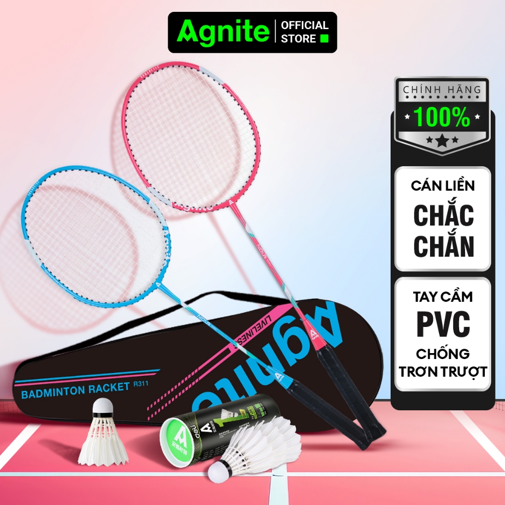 [Phối màu] Bộ 2 vợt cầu lông thiết kế mới Agnite, siêu bền, nhẹ TẶNG kèm hộp cầu và túi đựng