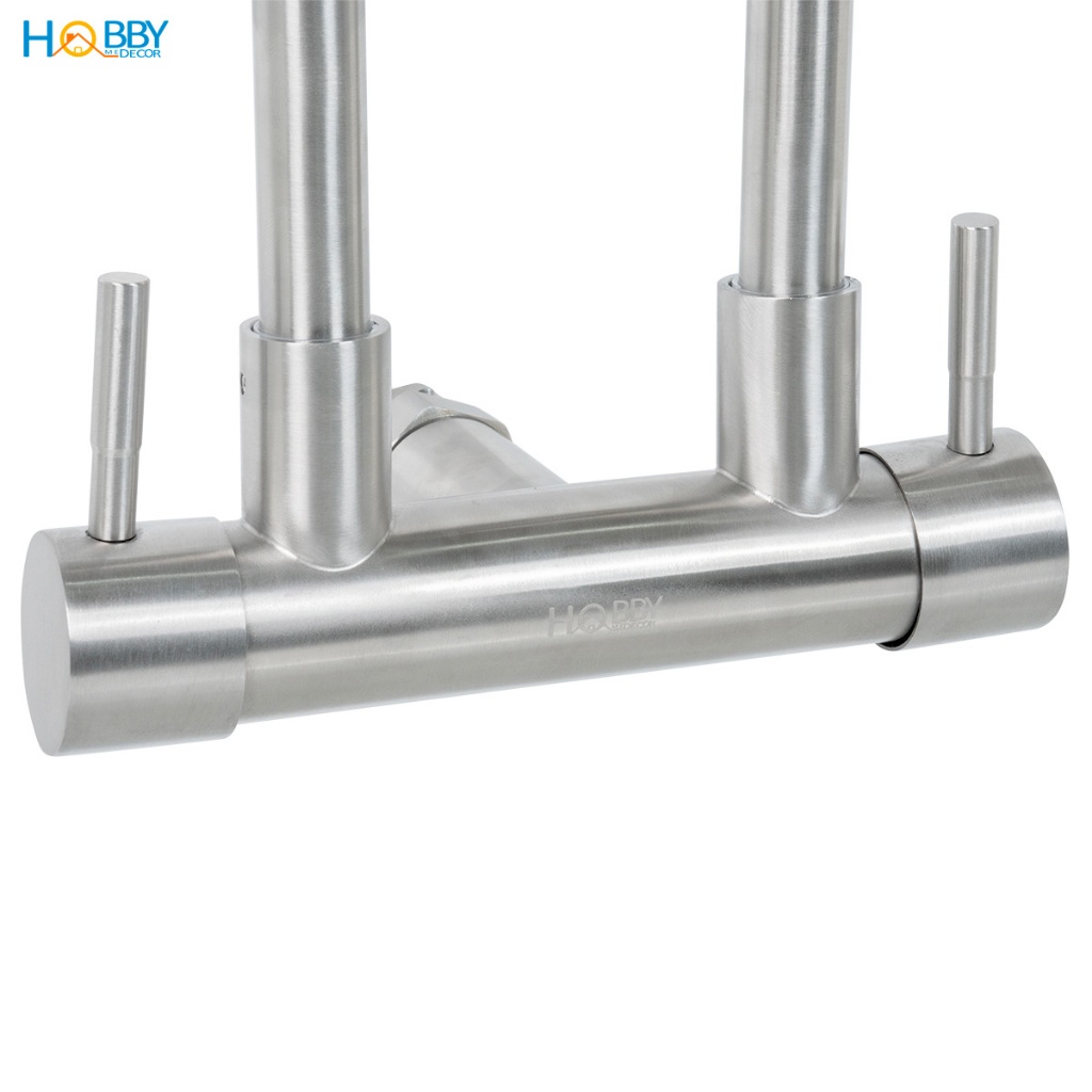 Vòi rửa chén gắn tường 2 đầu xả tăng áp inox 304 Hobby home decor G2T