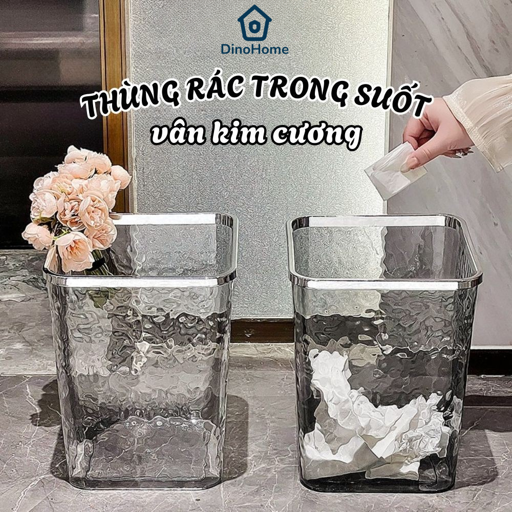 Thùng Đựng Rác Trong Suốt Vân Kim Cương DINOHOME, Xô Trong Suốt Đựng Đồ Đa Năng Tiện Lợi