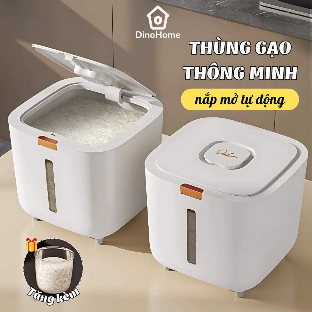 Thùng Đựng Gạo Thông Minh 5kg 10kg 15kg Nắp Mở Tự Động, Thùng Gạo Cỡ Lớn Chống Côn Trùng, Chống Ẩm DINOHOME