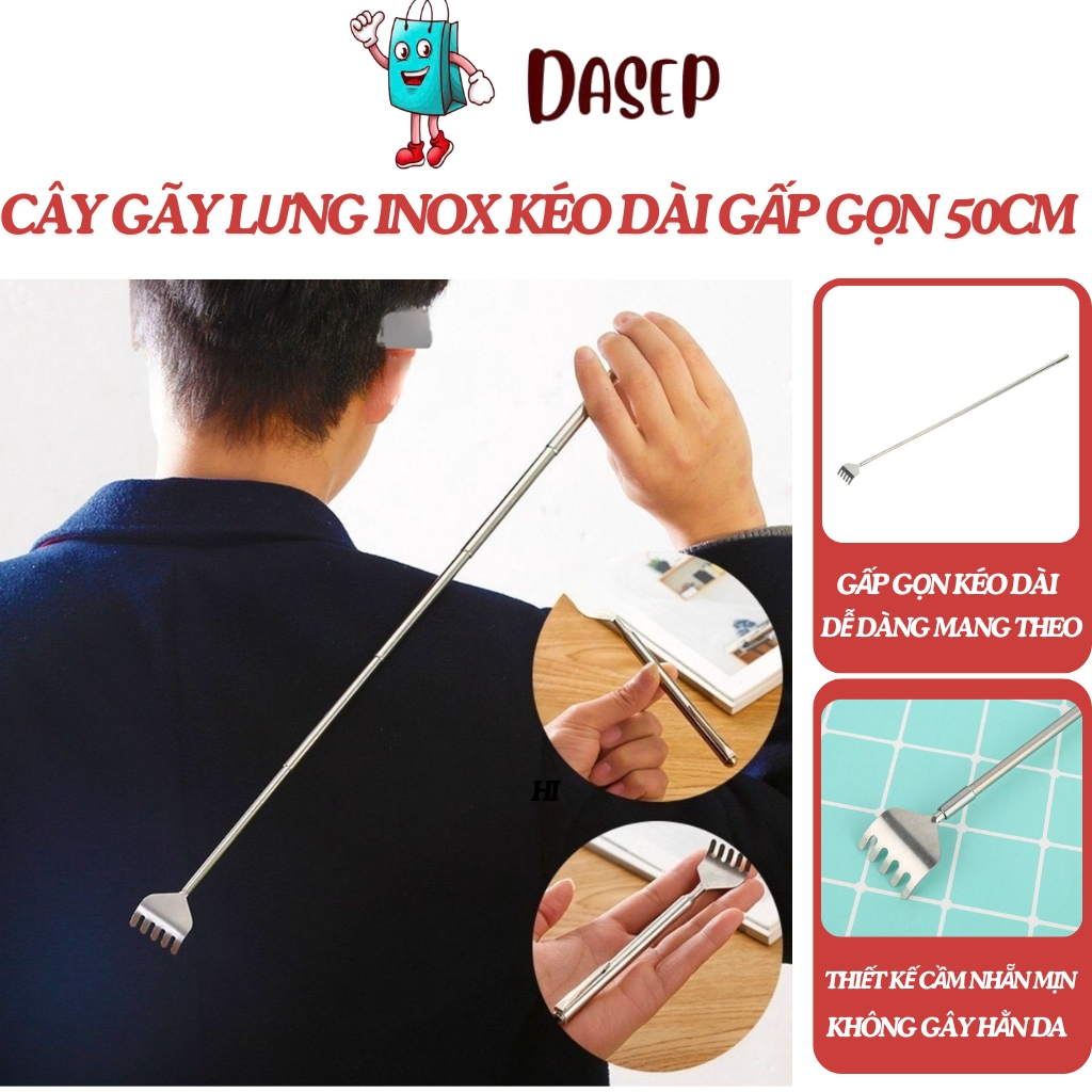 Cây Gãi Lưng Inox Kéo Dài Rút Gọn 50Cm - Dụng Cụ Gãi Ngứa Inox Rút Gọn Kéo Dài Siêu Đỉnh
