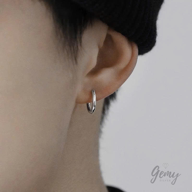 Khuyên tai nam bạc 925 khuyên tròn trơn dáng basic đeo hàng ngày (1 chiếc) | GEMY SILVER KN96