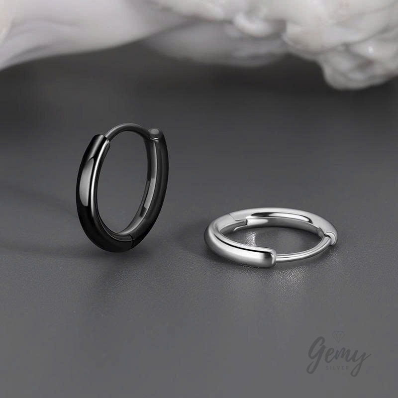 Khuyên tai nam bạc 925 khuyên tròn trơn dáng basic đeo hàng ngày (1 chiếc) | GEMY SILVER KN96
