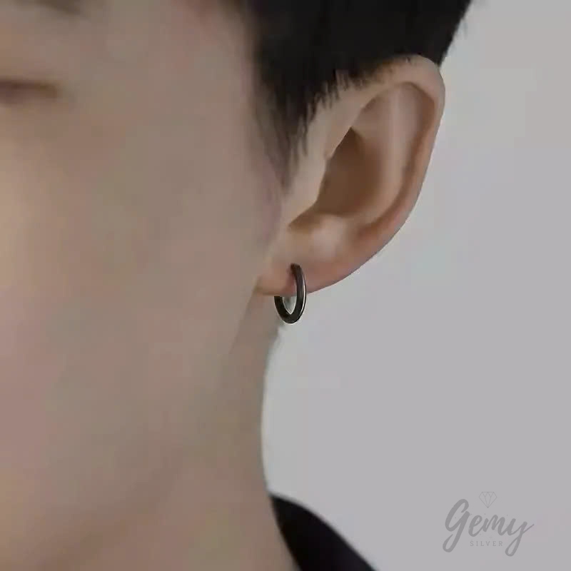 Khuyên tai nam bạc 925 khuyên tròn trơn dáng basic đeo hàng ngày (1 chiếc) | GEMY SILVER KN96