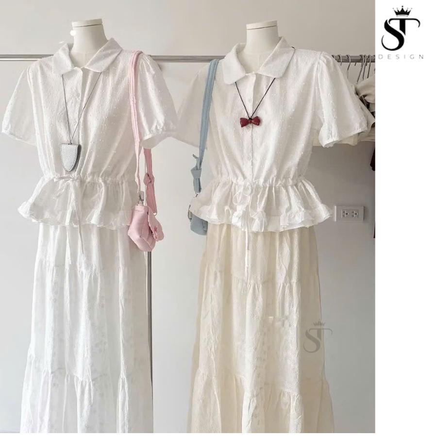 Áo sơ mi babydoll chất thô boi viền bèo ngắn tay mềm nhẹ nhàng tiểu thư- ST Design - S08 - mã bán chạy tại cửa hàng