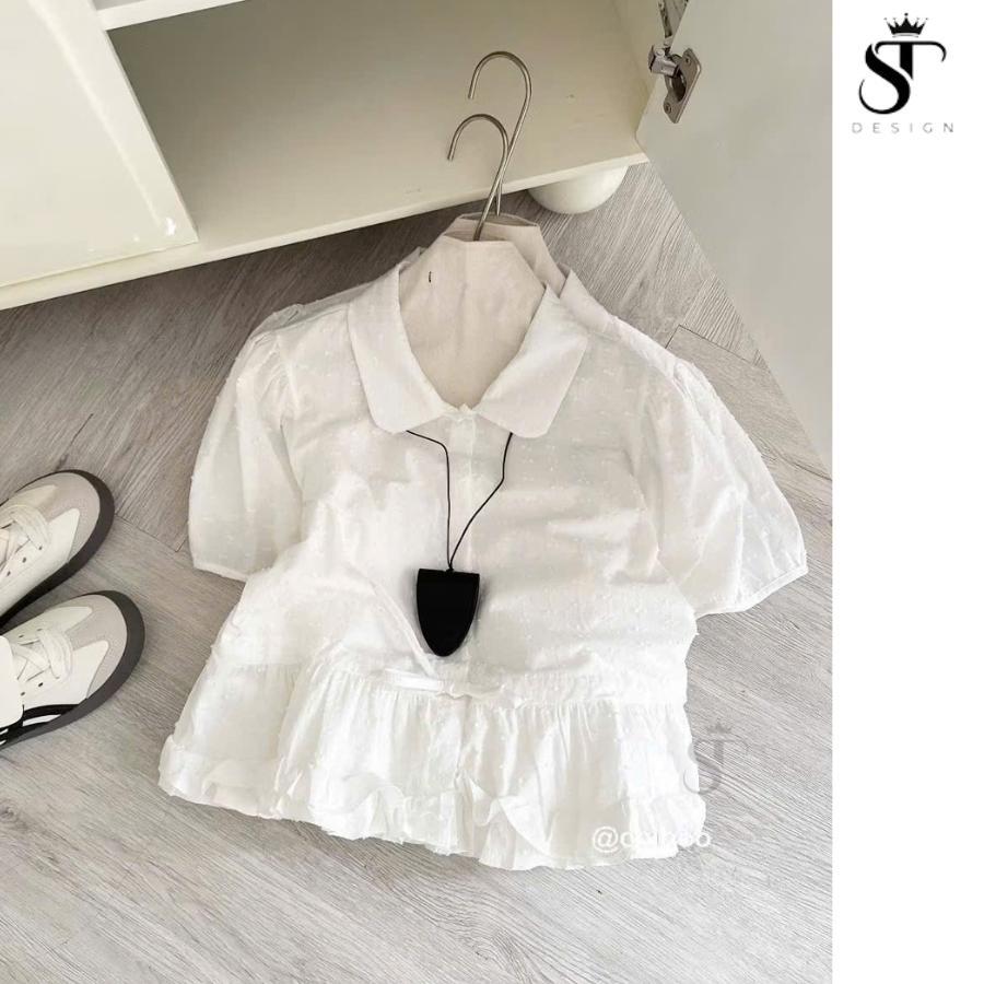 Áo sơ mi babydoll chất thô boi viền bèo ngắn tay mềm nhẹ nhàng tiểu thư- ST Design - S08 - mã bán chạy tại cửa hàng