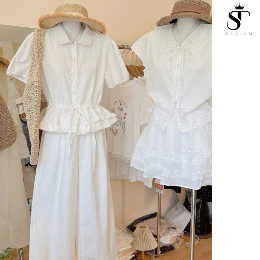 Áo sơ mi babydoll chất thô boi viền bèo ngắn tay mềm nhẹ nhàng tiểu thư- ST Design - S08 - mã bán chạy tại cửa hàng