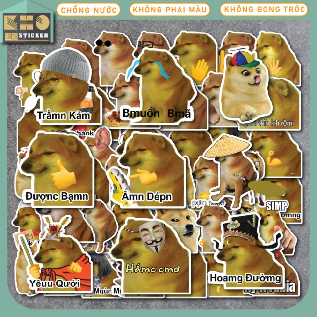 50 Sticker Dog Meme chống nước dán mũ bảo hiểm, điện thoại, laptop, đàn ...