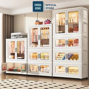 Tủ Quần Áo Gấp Gọn Cho Bé ENODA HOME, Tủ Treo Đồ Đa Năng Gấp Gọn Cửa Trong Suốt, Có Bánh Xe Dễ Di Chuyển TUN060
