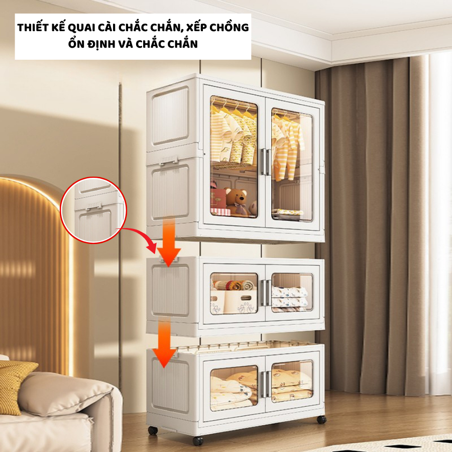 [85CM]Tủ Quần Áo Gấp Gọn Cho Bé ENODA HOME, Tủ Treo Đồ Đa Năng Gấp Gọn Cửa Trong Suốt, Có Bánh Xe Dễ Di Chuyển TUN060