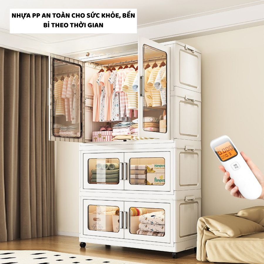 [85CM]Tủ Quần Áo Gấp Gọn Cho Bé ENODA HOME, Tủ Treo Đồ Đa Năng Gấp Gọn Cửa Trong Suốt, Có Bánh Xe Dễ Di Chuyển TUN060