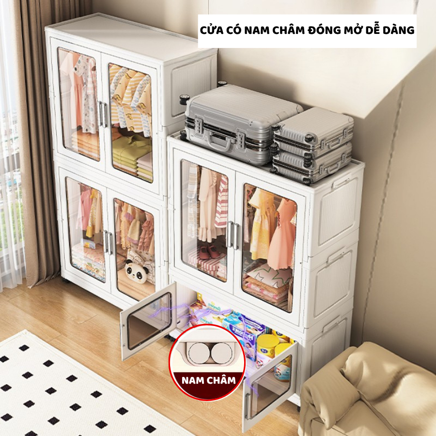 [85CM]Tủ Quần Áo Gấp Gọn Cho Bé ENODA HOME, Tủ Treo Đồ Đa Năng Gấp Gọn Cửa Trong Suốt, Có Bánh Xe Dễ Di Chuyển TUN060