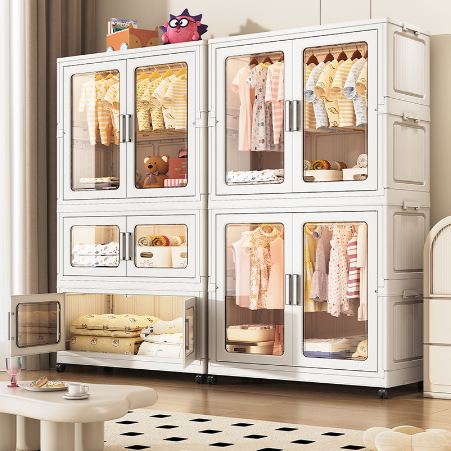[85CM]Tủ Quần Áo Gấp Gọn Cho Bé ENODA HOME, Tủ Treo Đồ Đa Năng Gấp Gọn Cửa Trong Suốt, Có Bánh Xe Dễ Di Chuyển TUN060