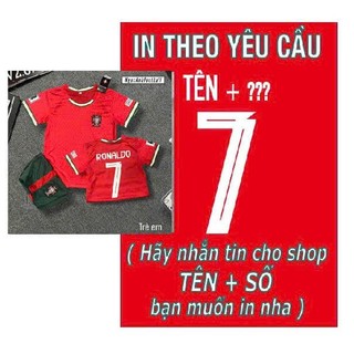 Bộ Quần Áo Bóng đá, Áo Đá Banh cho bé Đt Bồ Đào Nha, In sẵn như hình