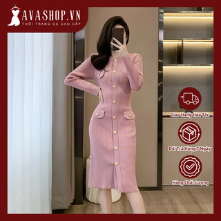 Đầm Len Dài Màu Trơn Cài Cúc Trẻ Trung AL109