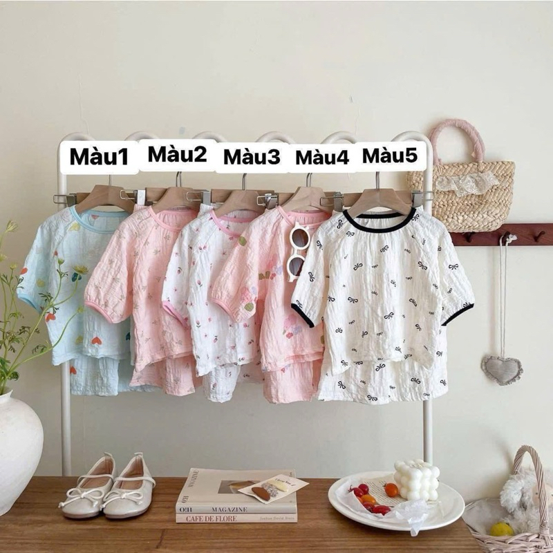 (Order) Bộ quần áo dài tay mùa hè, vải mát hoạ tiết xinh xắn dành cho bé gái