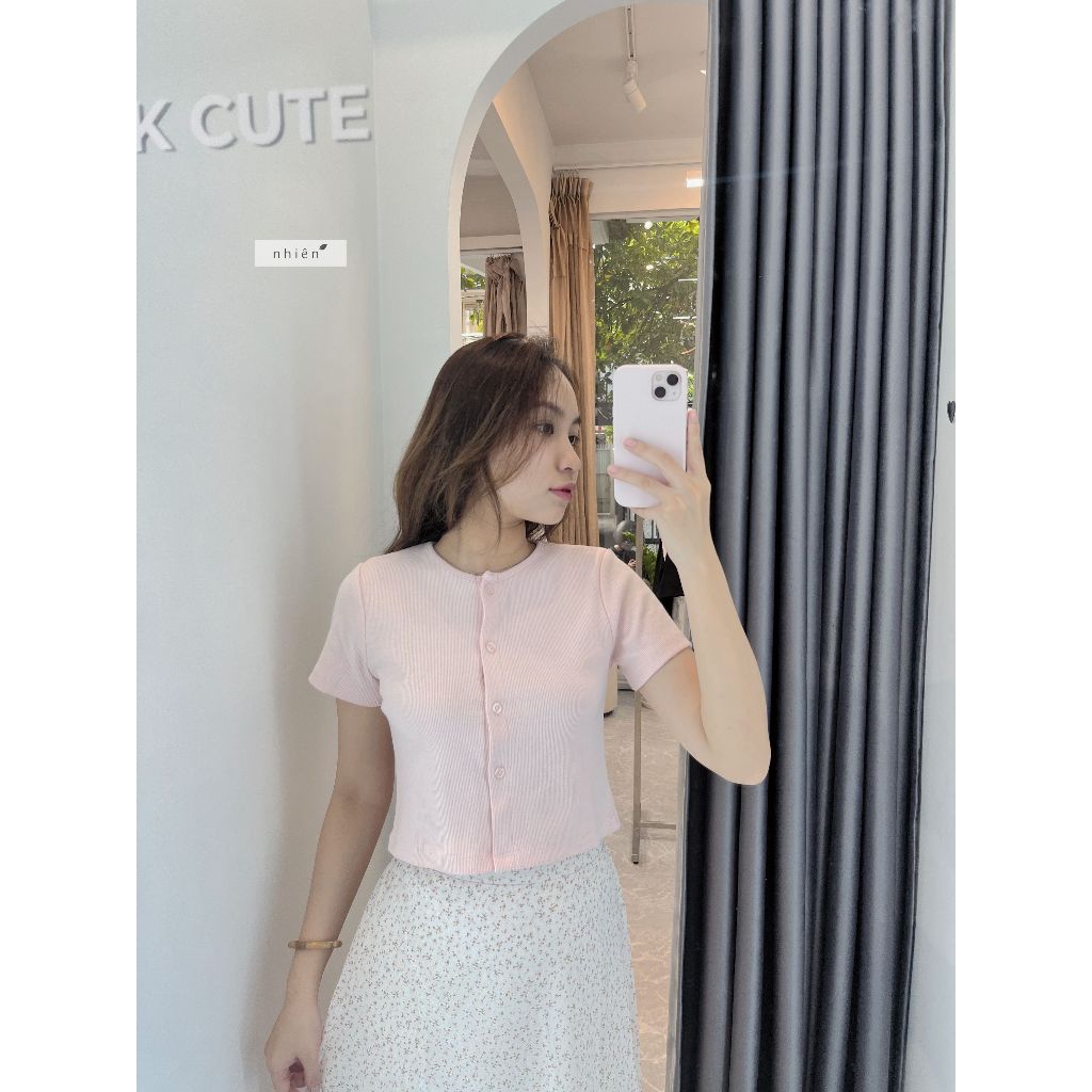 ( CÓ MÀU MỚI ) 𝐓𝐢𝐩𝐢 𝐓𝐨𝐩 Áo thun gân tay ngắn cổ tròn phối nút basic nhiennhienvintage NAT00001